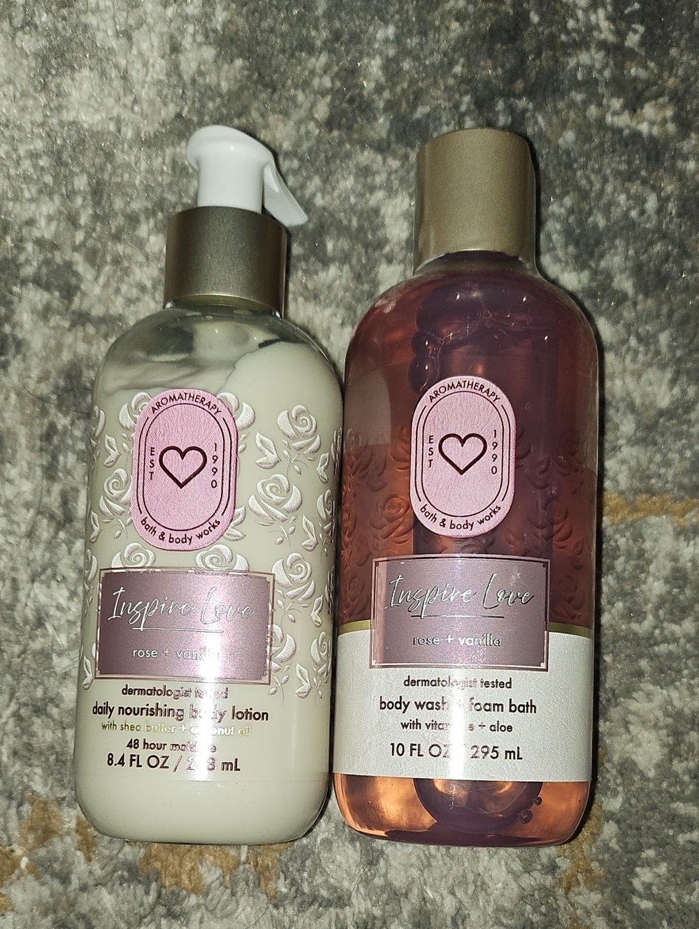 Bath & Body Works Inspire Love Rose & Vanilla Lotion and Body Wash - Pink, Cream